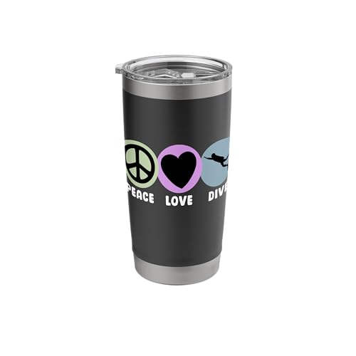 Peace Love Dive Scuba Diving Icons Heart Diver Symbols Stainless Steel Insulated Tumbler
