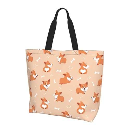 AZJOYLIFE Funny Dog Tote Bag for Women Beach Bag Reusable Grocery Bags Portable Waterproof Handbag for Travel Shopping Gifts
