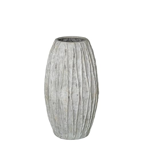 DRW Jarron de Suelo de Ceramica en Gris Claro Rustico 28x28x50 cm