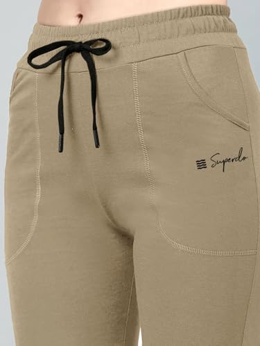 Image of Pinkmint Women Cotton Track Pants with Both Side Pockets | Elastic Waist & Drawstring | Regular Fit | Lounge, Gym & Casual Wear