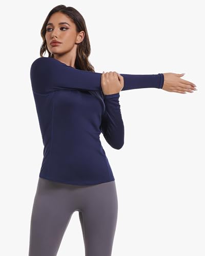 4 Pack Women's Long Sleeve Compression Shirts, Dry Fit Workout Athletic Sun Protection Cooling Tops for Yoga Running Gym3