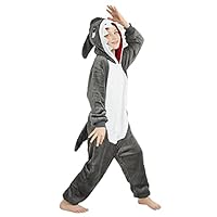 ABENCA Shark Onesie Kids Animal Costume Girls Pajamas One Piece Plush Sleepwear Cosplay Halloween Christmas.Grey Shark.140