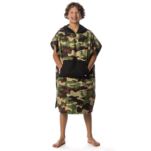 Image of Flow Changing Poncho for Kids - Microfiber Hooded Swim Towel Poncho for Boys & Girls, Perfect for Beach, Pool, or Swim - Quick Dry, Absorbent, Light Weight, and Easy to Pack (Camo, Small)