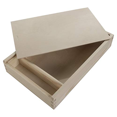 WooDeeDoo Boîte décorative en bois avec couvercle coulissant - 30 x 19,5 x 5 cm - Rangement de cadeaux, souvenirs, photos, souvenirs - Bois non peint et non traité pour travaux manuels et découpage Cover