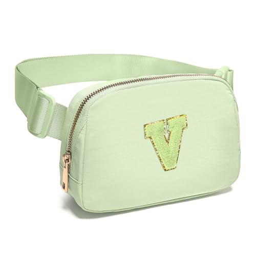 Image of Gitus Gifts for 8 9 10 11 12 Year Old Girls Belt Bag Fanny Pack Crossbody Bags with Initial Letter Patch Cute Stuff Birthday Gifts for Teen Girls Women Personalized Trend Stuff (Light Green-V)
