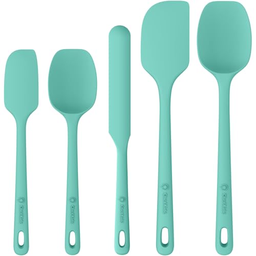5 Pieces Silicone Spatula Set, Food Grade Rubber Spatula, Upgrade Strong Handle with Ergonomic Grip, Heat Resistant Up to 600°F for Nonstick Cookware, Cooking Mint