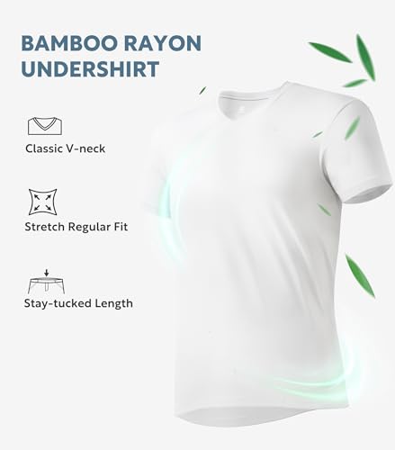 David Archy CA-MDADD07-1WH5 Men'S Undershirt Bamboo Rayon Moisture-Wicking White T-Shirts Stretch V-Neck Tees thumb #3