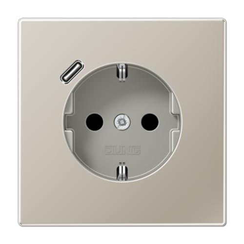 Prise USB-C LS couleur acier JUNG au design épuré et finition métallique noble