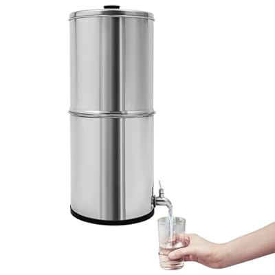 2.25 Gallon Gravity Water Filter System, 304 Stainless Steel Countertop Water Filtration System with 2 Carbon Filters, Reduce Chlorine, Large Capacity Gravity-Fed Water Purifier