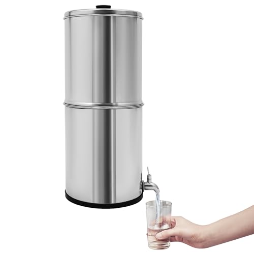 MOQNISE Gravity-Fed Water Filter 8.5L/2.25 Gal Stainless Steel Water Filter Countertop Water Purification System with Carbon Filters, Water Filtration System for Home Office Traveling Camping