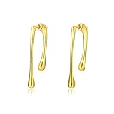 Minimalist Teardrop Front Back Dangle Drop Earrings for Women Unique Design Thick Line 14K Gold Plated Dangling Hypoallergenic Fashion Jewelry Gifts (gold)