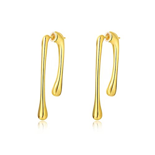 Minimalist Teardrop Front Back Dangle Drop Earrings for Women Unique Design Thick Line 14K Gold Plated Dangling Hypoallergenic Fashion Jewelry Gifts (gold)