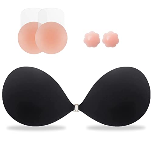 Sticky Bra,Backless Strapless Bra Push Up,Adhesive Invisible Lift Up Bras For Women Wedding Dresses Reusable,Black #TOP1