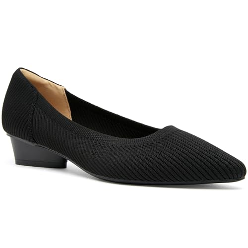 Chunky Heels for Women Knit Ballet Shoes Pointed Toe Low Heel Mesh Comfortable Block Pumps Dress Shoes3