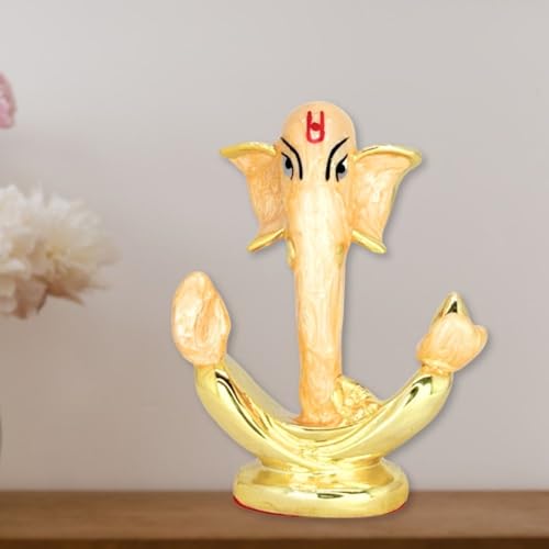 Image of Pearl Orange Anchor Ganesha | Divine Ganpati Bappa Idol for Car Dashboard, Office & Home Temple |Lord Gajanana Pearl Orange Ganesha Murti for Prosperity & Success | Height 3.3 Inch