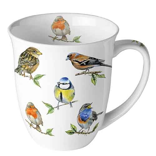 Ambiente Tasse en porcelaine - Environ 400 ml - Tasse en porcelaine - Pour thé ou café - Motif floral - Oiseaux réunions - Blanc