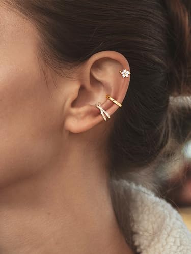 Gold Ear Cuff Earrings for Women, Dainty 14K Gold Plated Ear Cuffs Non Pierced Trendy Cubic Zirconia Cartilage Hoop Earring Fashion Jewelry Sets for Women3