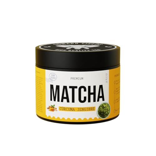 Edward Fields Tea ® I Té Matcha Premium con Cúrcuma y Jengibre 100g (2-3 meses) I Té verde en polvo Matcha con Cúrcuma y Jengibre puros en polvo I Ingredientes 100% naturales.