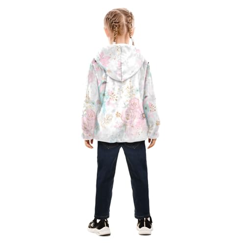 OTVEE Pink Floral Gold Leaves Kids Hoodie Jacket Fall Spring Full Zip Warm Outwear Coat4