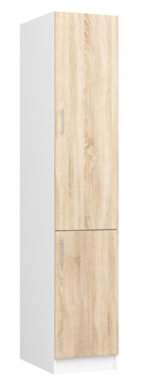 BDW - Colonne Cuisine - Armoire de Rangement 40x205x57 cm - Spacieuse pour Provisions - Blanc/Chêne Sonoma
