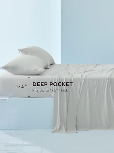 Image of Bedsure Cooling Sheets Full Size, Hot Sleeper Bed Sheets, Up to 18 Inches | Chill Cool Sheet, Deep Pocket, Soft & Breathable Full Size Sheets, 4 Pieces, Grey