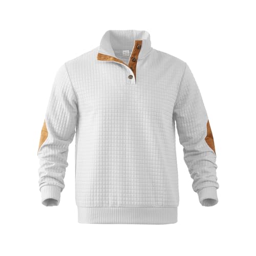 Hawyet Quarter Button Down Sweater for Men Long Sleeve Elbow Patched Stand Collar Jacquard Winter Fall Pullovers4
