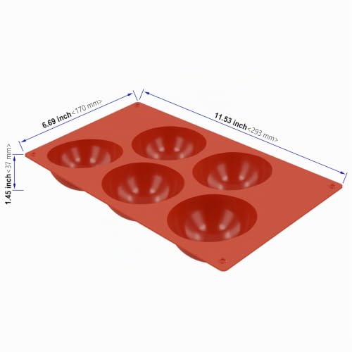 PUCSIQ Lot de 6 moules en silicone extra larges - En forme de boule - 5 trous - Ronds - En forme de demi-sphère - Pour chocolat, mousse à dôme, gâteau, pudding - Marron - 29,3 x 17 x 3,7 cm – vue 2