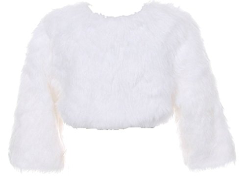 AkiDress Faux Fur Shrug with Pearl Button in White for Little Girl2
