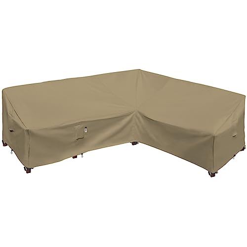 Flexiyard Heavy Duty Outdoor Sectional Cover, 104"X83" Waterproof 600D Patio Sectional Couch Protector, L-Shaped Lawn Patio Furniture Covers, Right Facing-Desert Khaki