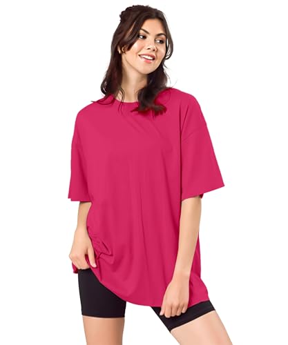 Image of SHODOX Women's Cotton Blend Oversized Drop Shoulder Solid T-Shirt(Pack of 1)