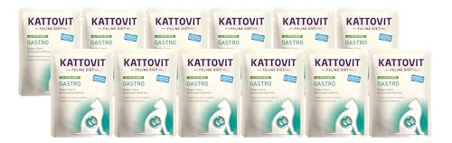 Kattovit Feline Diet Gastro 12 x 85 g de pavo y arroz, para gatos con problemas gastrointestinales, baja en grasa y fácil de digerir, comida húmeda