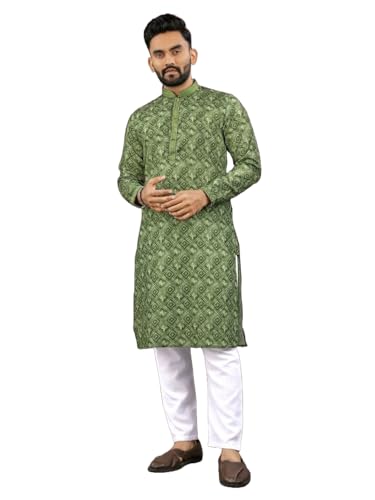 Men's Traditional Indian Wear Kurta made From Semi Linen with Digital Print for Festival & Event Wear(V4)