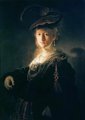 Peinture Rembrandt Jeune femme déguisée pour sublimer la décoration murale du salon 60x90cm