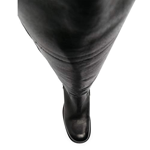 FOWT Women Wide Calf Low Chunky Heel Knee High Boots Zip-up Round Toe Western Riding Boots Pull On Fall Winter Shoes for Ladies US Size 4-164