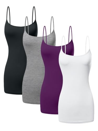 Image of Women's Long Cotton Camisole Spaghetti Strap Tank Top