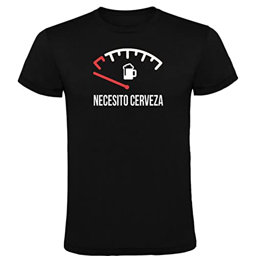 Camiseta Negra Necesito Cerveza Hombre 100% Algodón Tallas S M L XL XXL Mangas Cortas (L)