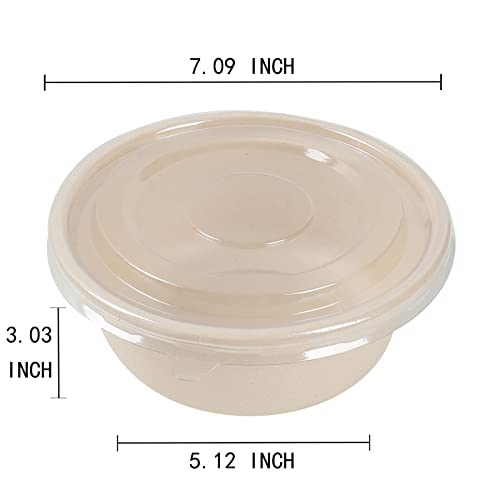 Jayeey 37Oz Round Disposable Bowls With Lids, Sugarcane Fiber Biodegradable Paper Bowls  Take Away Food Containers Eco-Friendly Plant Fibers Microwave & Freezer Safe 50 Pack #TOP5