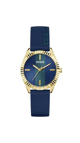 Guess Crew GW1044L2 - Reloj de Pulsera analógico para Mujer, 36 mm, Acero Inoxidable, Cuarzo, Correa de Silicona, Color Azul y Dorado