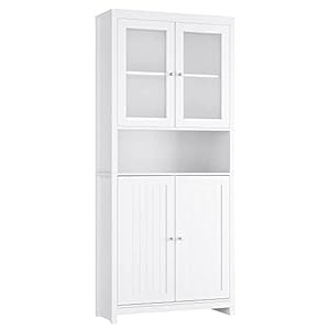 FOREHILL 190 cm hoge kast, vitrinekast met 4 deuren, keukenkast, boekenkast voor keuken, woonkamer, kantoor, eetkamer, wit