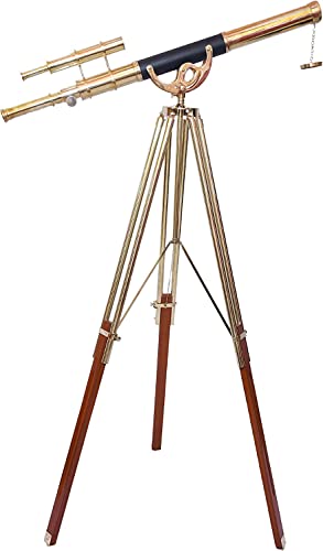Telescopio vintage de latón con trípode de madera miniatura 1