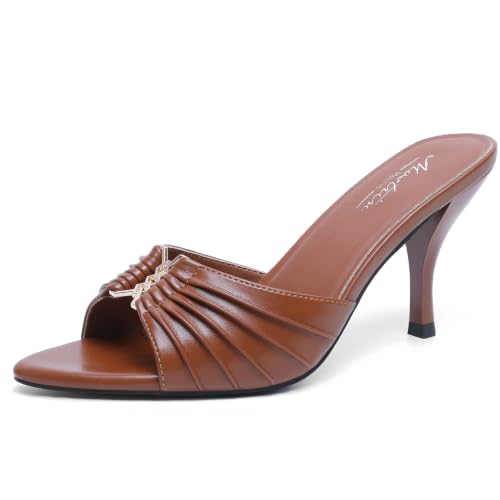 Image of Mostrin Kitten Heels for Women Summer Mules Heels Stiletto Heeled Sandals Slip On Backless Dressy Womens Sandals