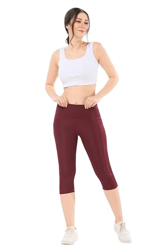 Image of TRASA Active 3 /4th Yoga Pants for Womens Gym High Waist with 2 Pockets, Tummy Control, Workout Pants 4 Way Stretch Yoga Capri - Available Sizes - S, M, L,XL, 2XL,3XL,4XL