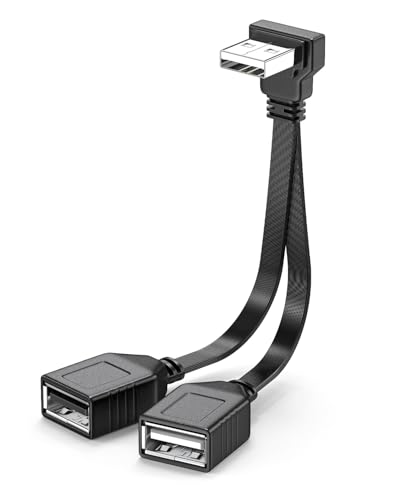 JUXINICE 90 Degree UPangle USB 1to2 Extension Cable 4inches/10cm(1 Male to 2 Female) RightAngle USB Cable for Fast Charging & Data Transfer-Compatible with Various USB Charging Devices Car Carplay