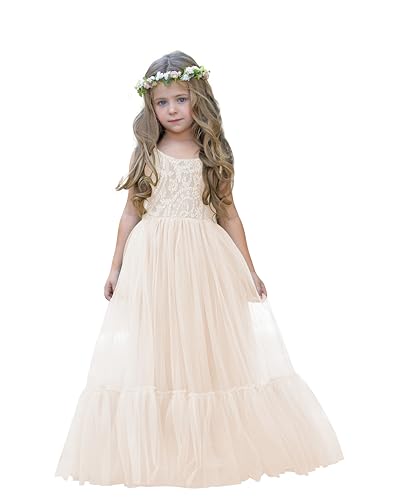Flower Girl Dress Lace/Tulle Boho Toddler Dresses Ruffle Girl Dress for Wedding Garden Party Communion Beach