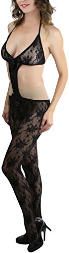 Image of ToBeInStyle Women's Bodystocking Crotchless Peek-A-Boo Fishnet Lace Bodysuit
