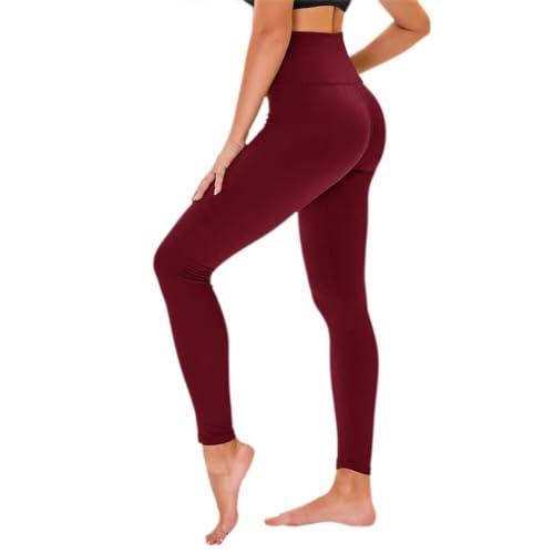 TNNZEET High Waisted Leggings for Women UK, Black Trousers Tummy Control for Gym Sports (Wine Red,L-XL)
