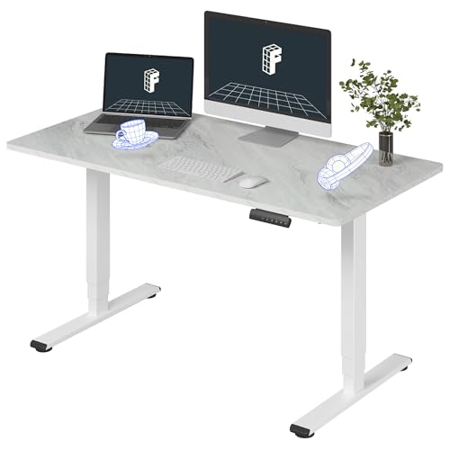 Image of FLEXISPOT E6 3-Stage Dual Motor Electric Standing Desk 55 x 28 Sit Stand Up Desk, Holds 220 lbs, Adjustable Height w /Memory Presets, One-Piece Grey Wood Grain Desktop & White Frame, Ships in 2 Boxes