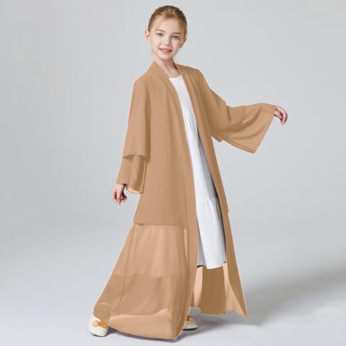 Muslim Chiffon Abaya for Girls Open Front Cardigan Modest Dress Middle East Arabian Robe2
