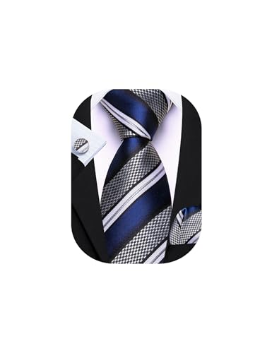 Image of Barry.Wang Mens Tie Set Plaid Check Neckties Formal Business Wedding Luxury Pocket Square Cufflinks