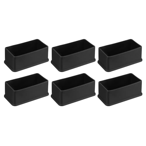 sourcing map PVC Square Chair Leg Caps 80mm x 40mm OD Black 6Pcs